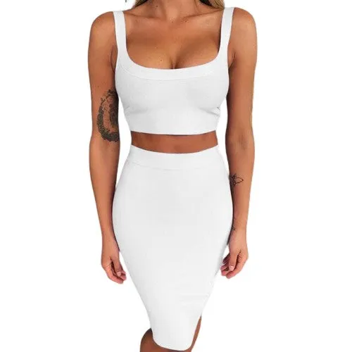 2 Piece Crop Top And Skirt  Bodycon Suit for Women