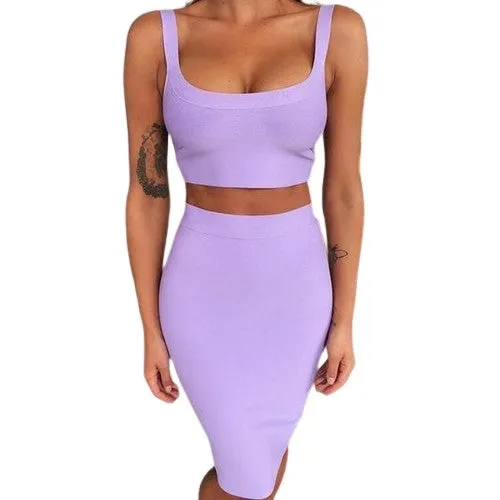 2 Piece Crop Top And Skirt  Bodycon Suit for Women