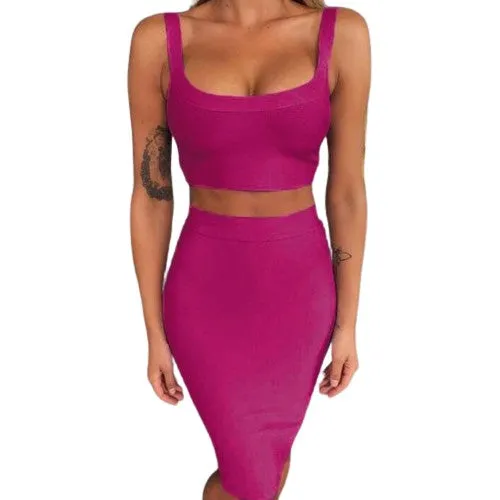 2 Piece Crop Top And Skirt  Bodycon Suit for Women