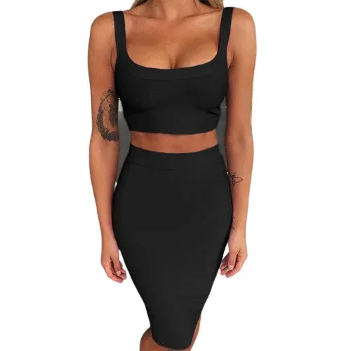 2 Piece Crop Top And Skirt  Bodycon Suit for Women