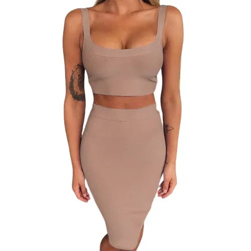 2 Piece Crop Top And Skirt  Bodycon Suit for Women