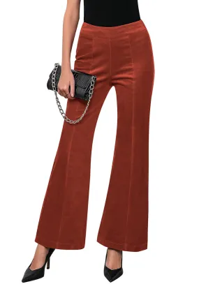 Burnt Brick Women's Bell Bottom Corduroy Flare High Waisted Front Seam Slacks