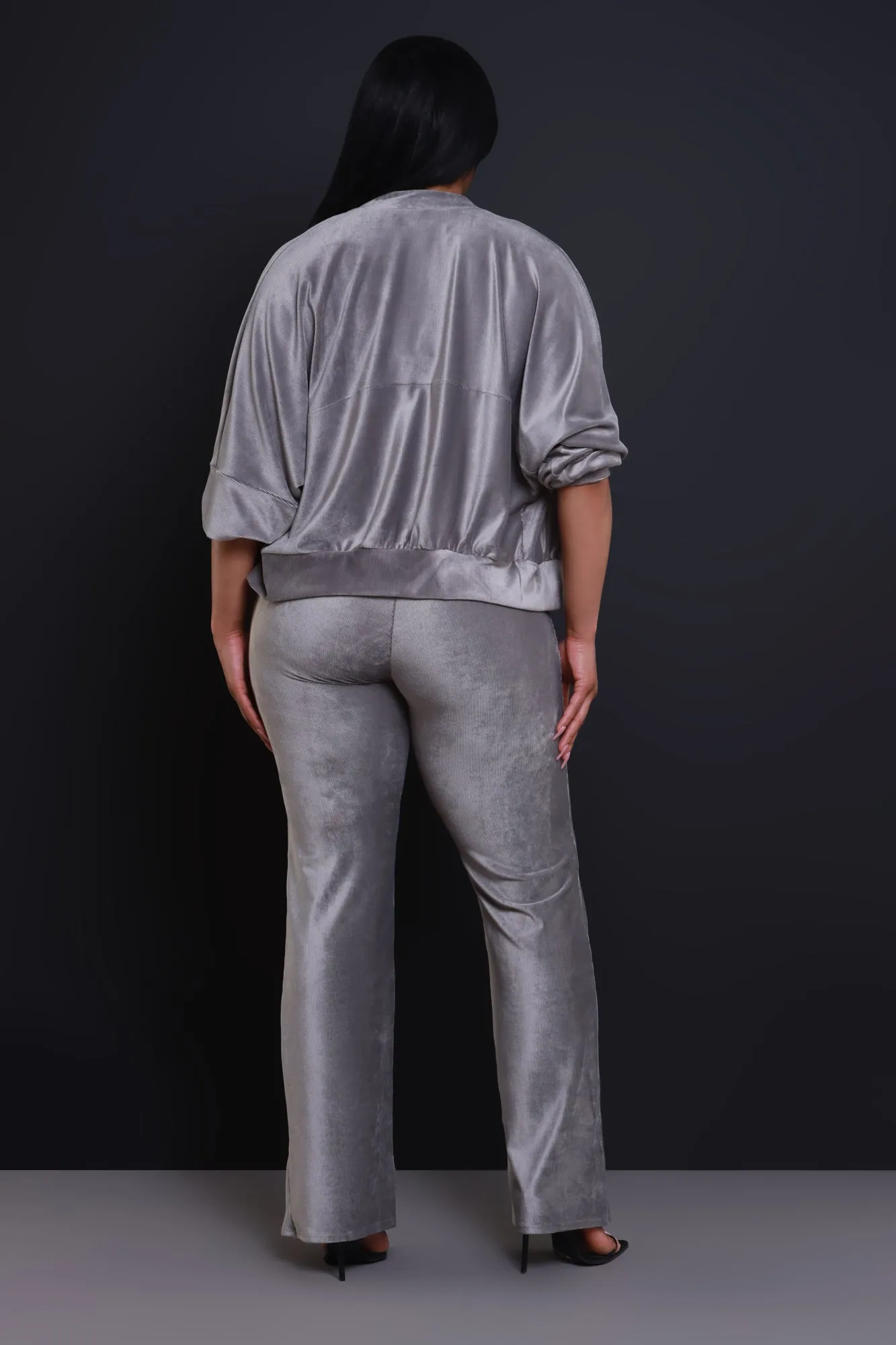 Cheat Day Corduroy Zip-Up Pants Set - Gray