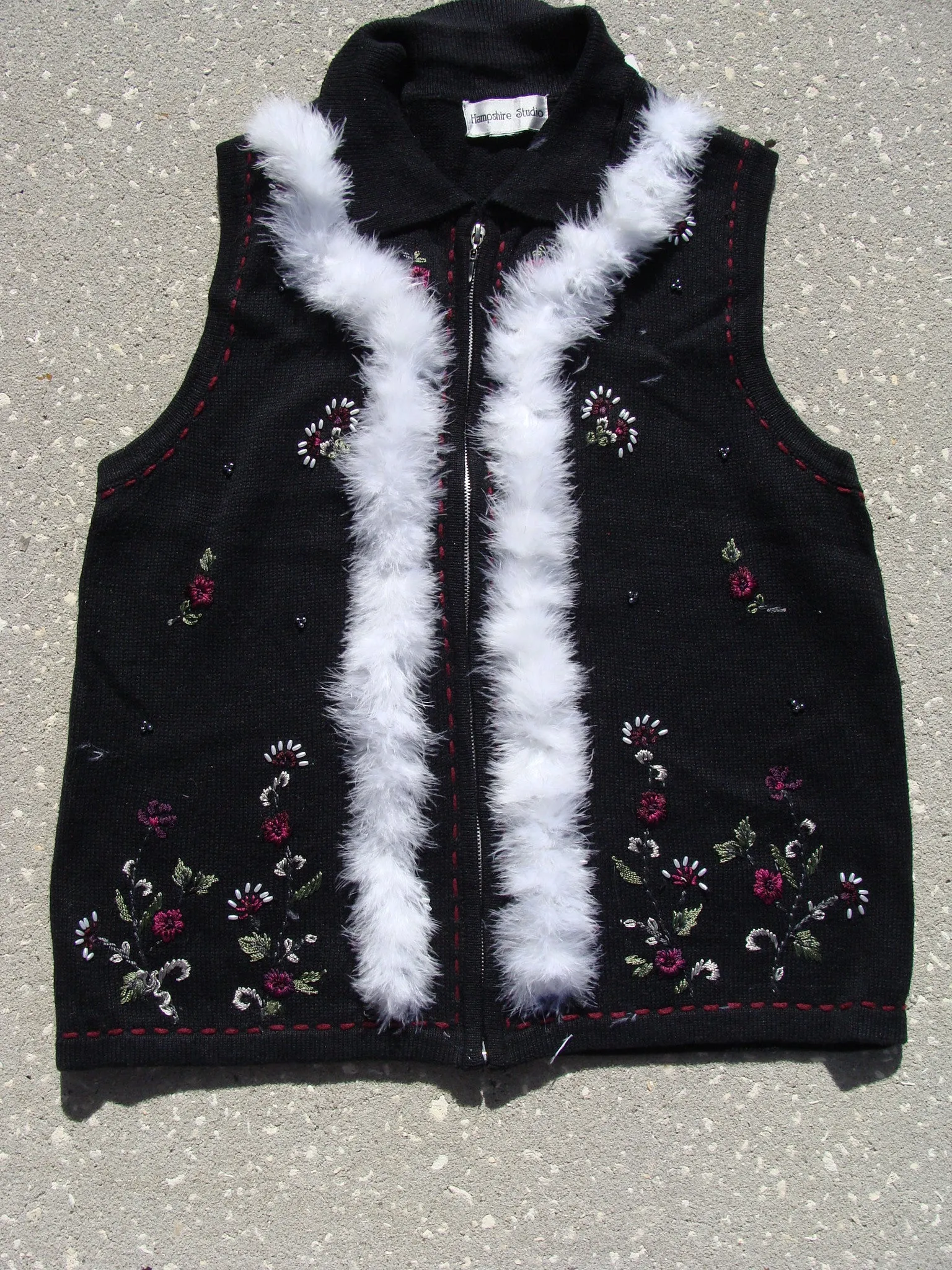 Cheesy Black Ugly Christmas Sweater Vest with Flowers