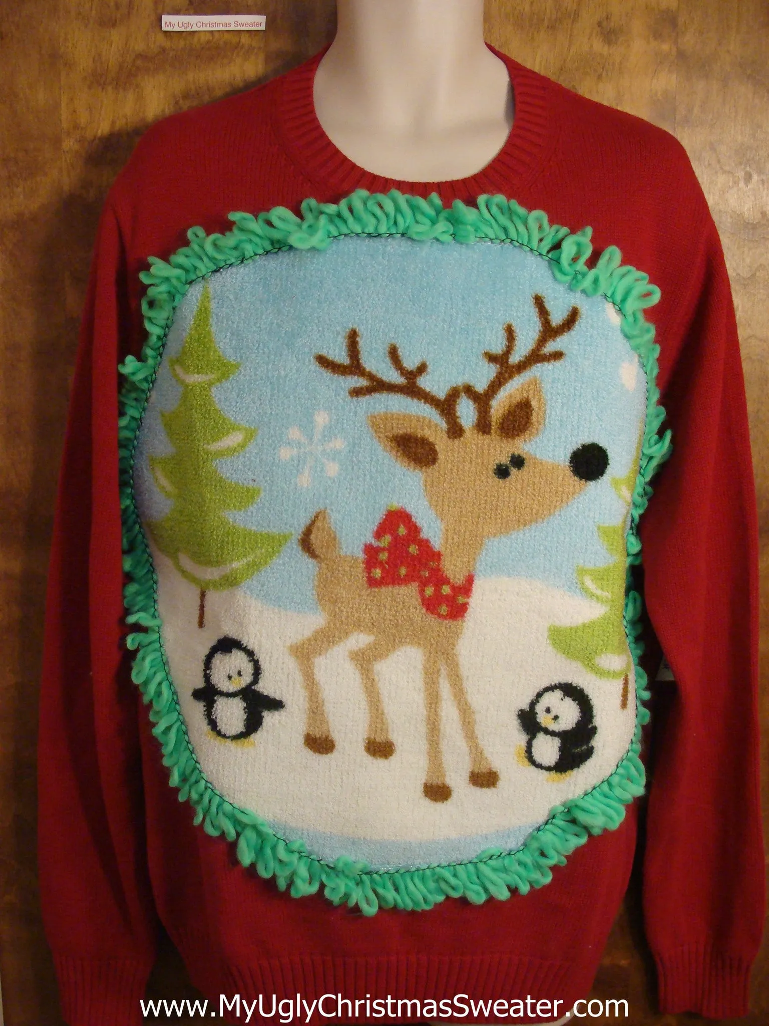 Crewneck Reindeer and Penguin Christmas Sweater