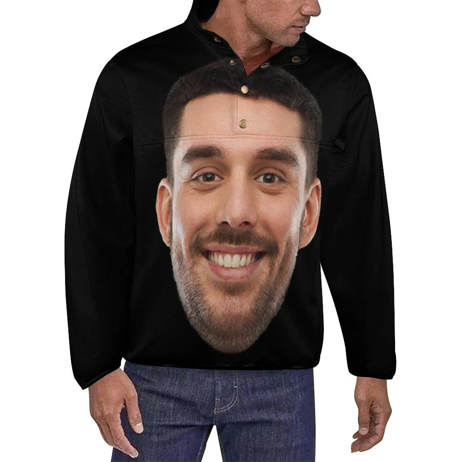 Custom Big Funny Face Black Background Loose Sweatshirts Personalized Men's Stand Collar Sweatshirts