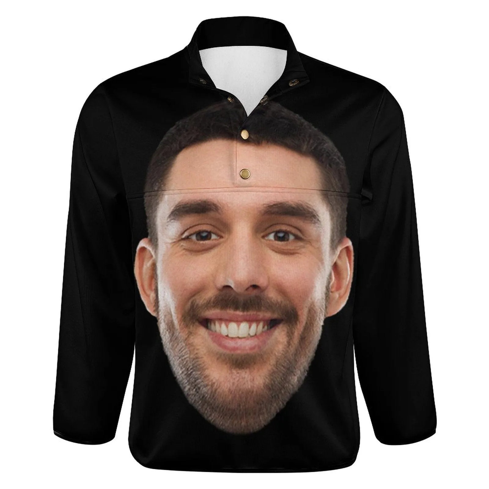 Custom Big Funny Face Black Background Loose Sweatshirts Personalized Men's Stand Collar Sweatshirts