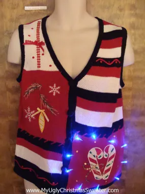 Horrible Striped Light Up Ugly Xmas Sweater Vest