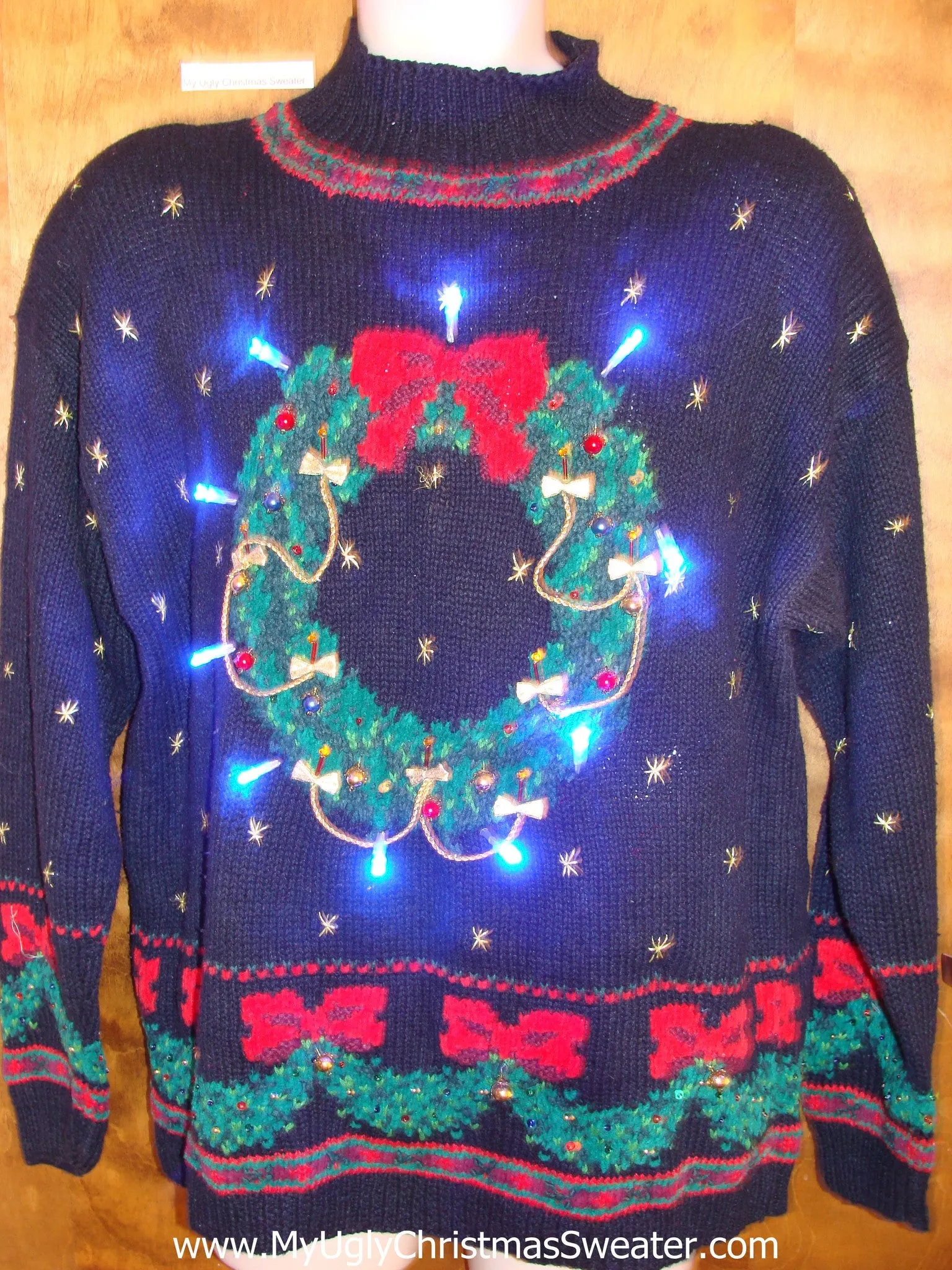 Huge Wreath 80s Style Light Up Ugly Xmas Sweater