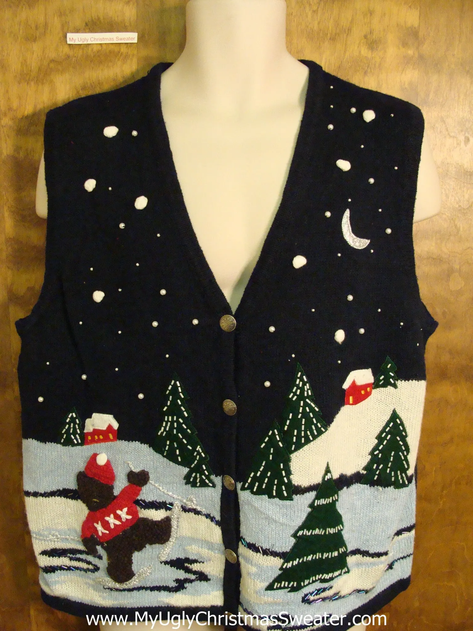 Ice Skating Bear Bad Christmas Sweater Vest