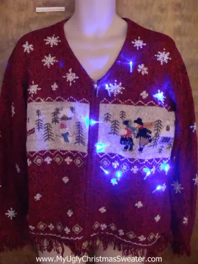 Ice Skating Friends Light Up Ugly Xmas Sweater