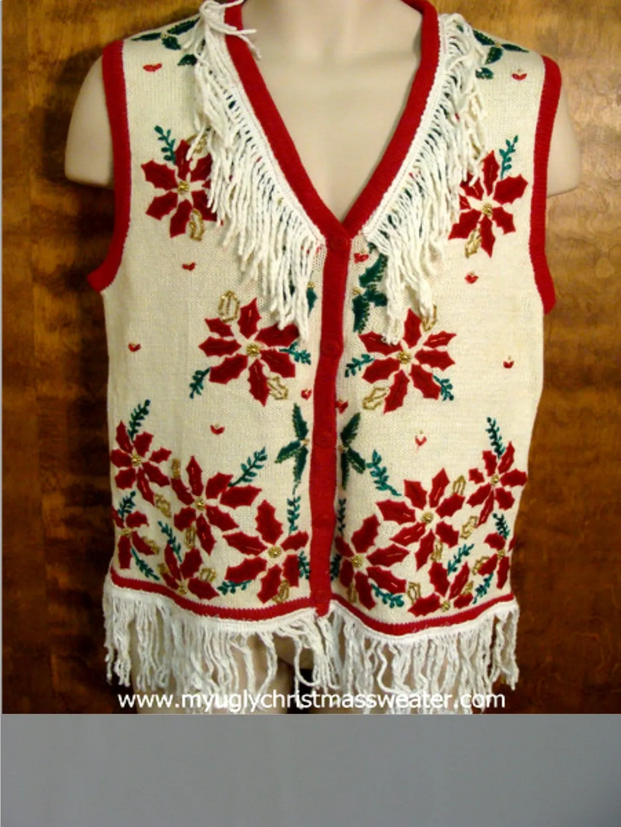 Large Red Poinsettias Ugly Sweater Vest