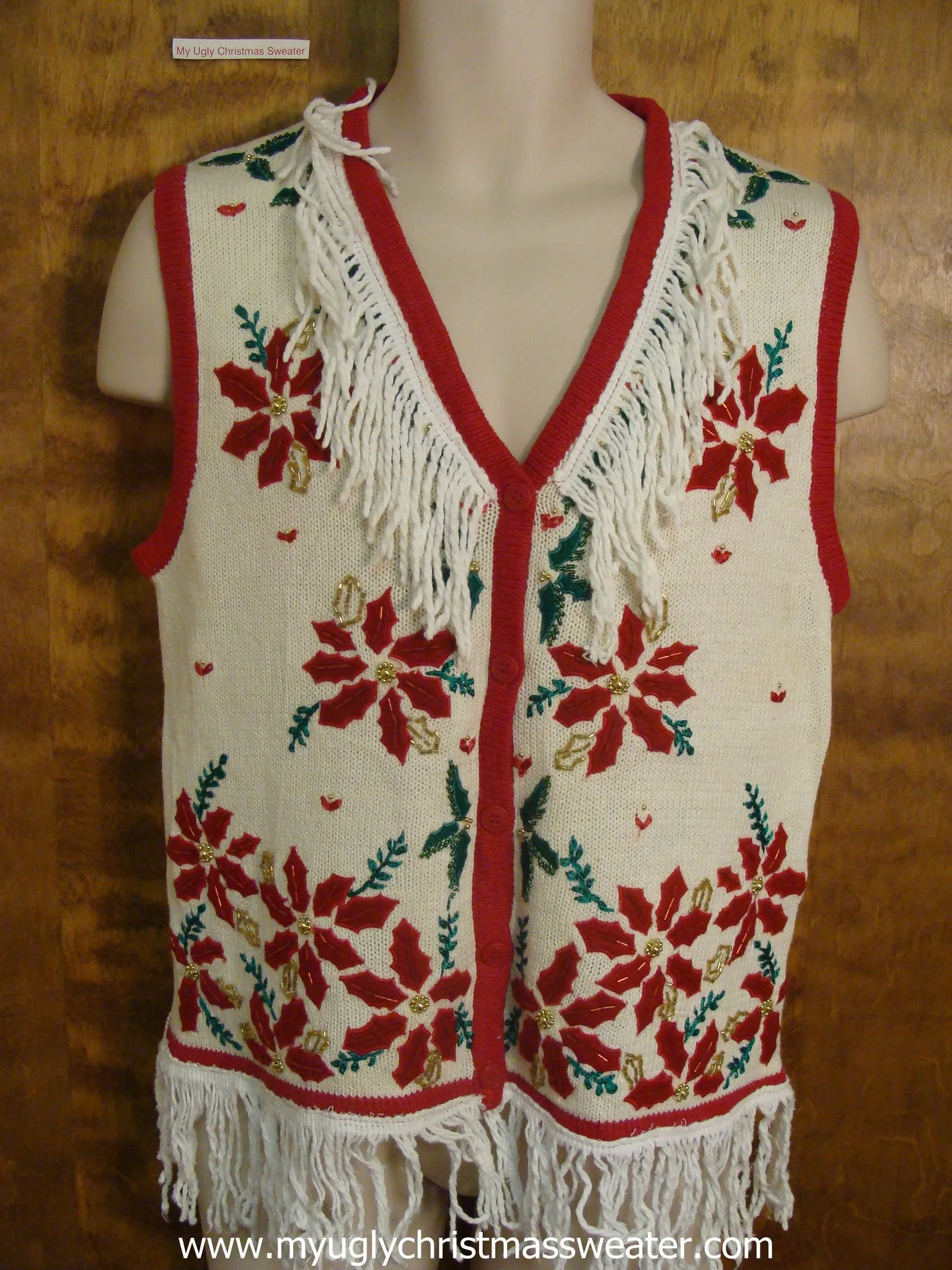 Large Red Poinsettias Ugly Sweater Vest