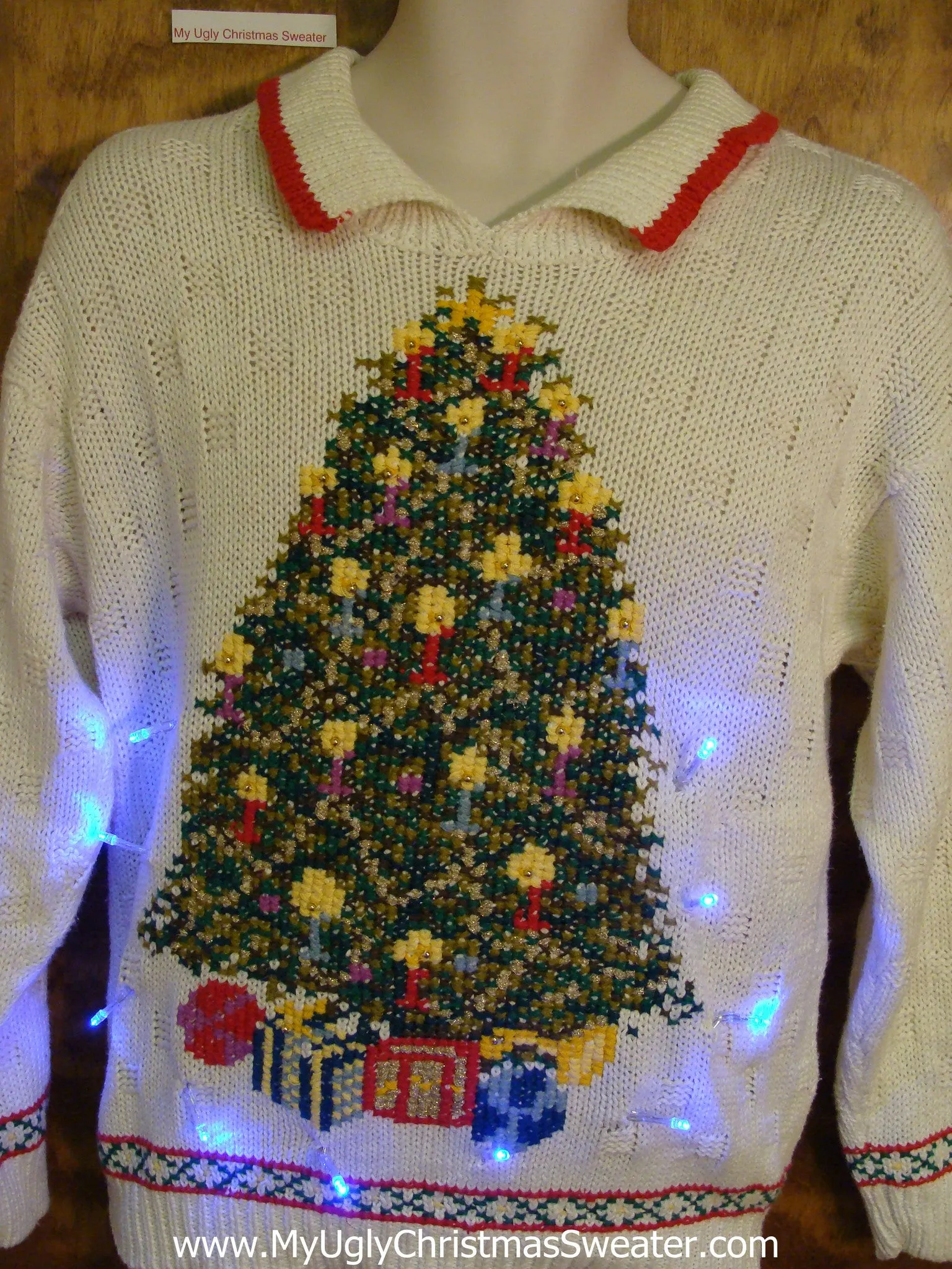 Light Up Tree Ugly Xmas Sweater with Collar