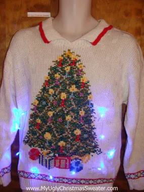 Light Up Tree Ugly Xmas Sweater with Collar