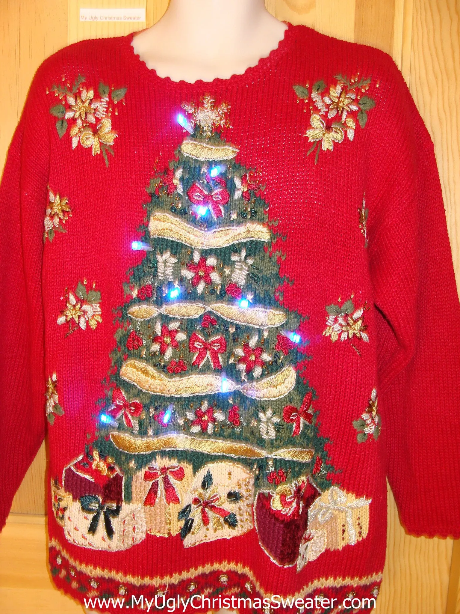 Light Up Ugly Christmas Sweater 80s with Hugl Tree