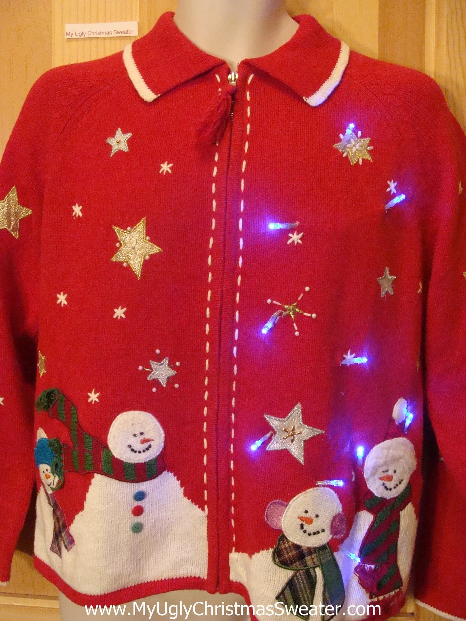 Light Up Ugly Xmas Sweater Snowmen and Snowflakes