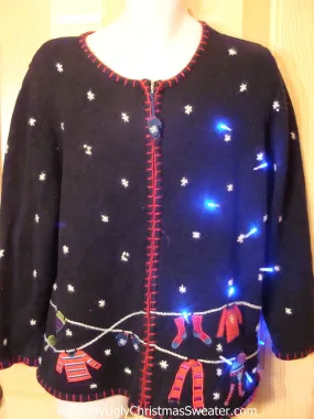 Light Up Ugly Xmas Sweater Winter Festive Clothesline