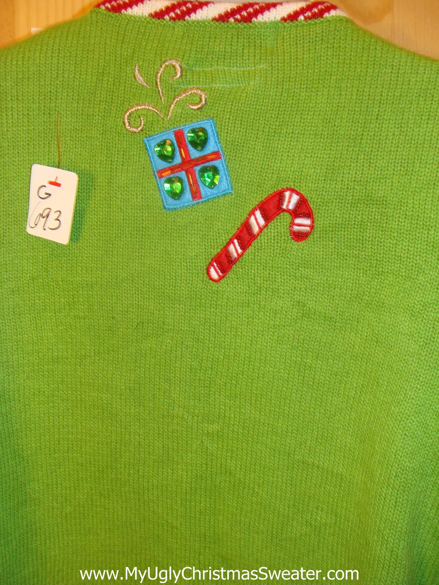 Lime Green Cardigan Light Up Xmas Sweater with Candy Canes and Snowman