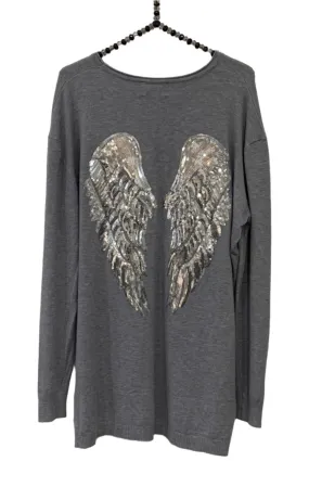 Limited Edition Angels Batwing Jumper In Grey Made In Italy By Feathers Of Italy