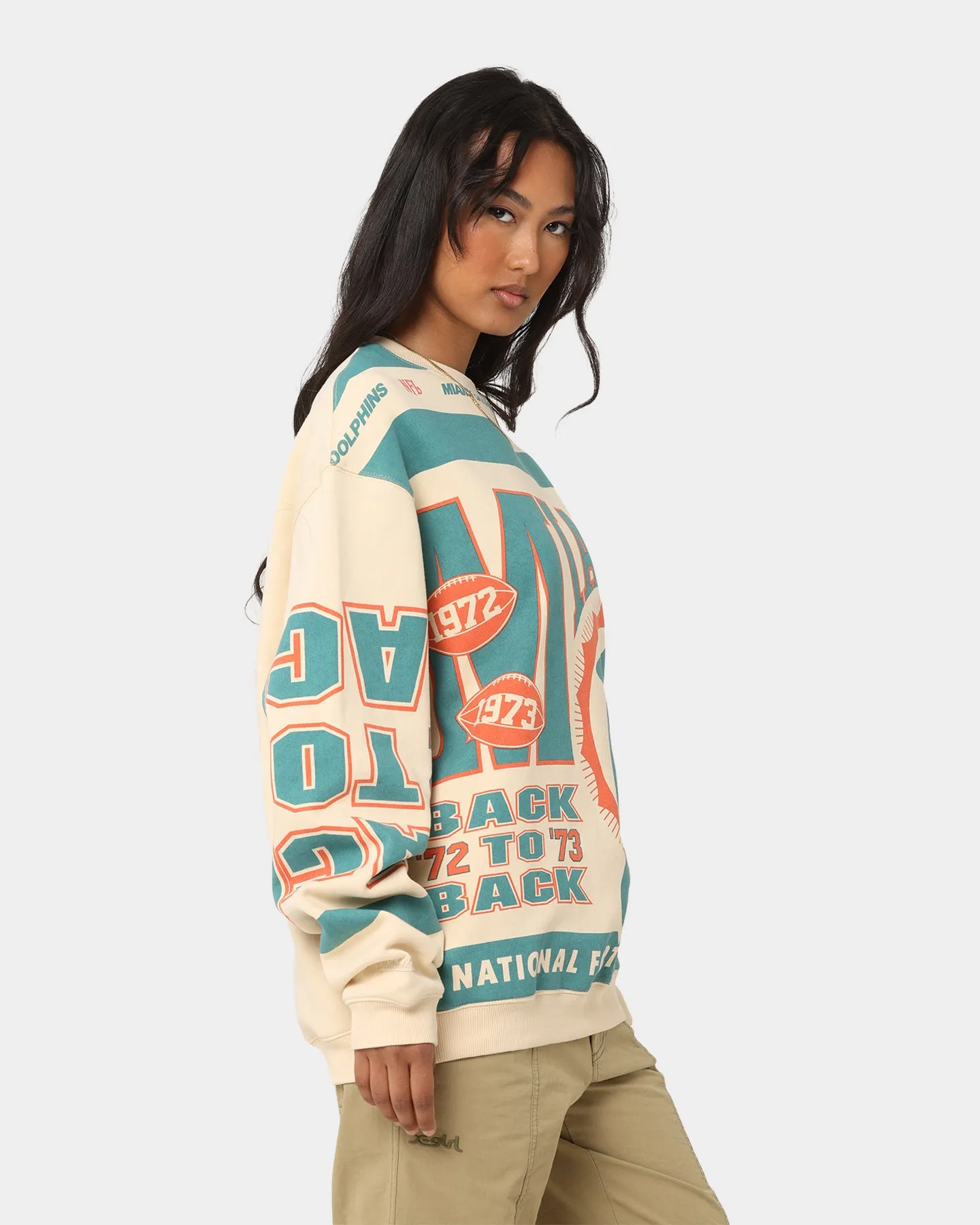 Mitchell & Ness Women's Miami Dolphins League Crewneck Stone/Teal