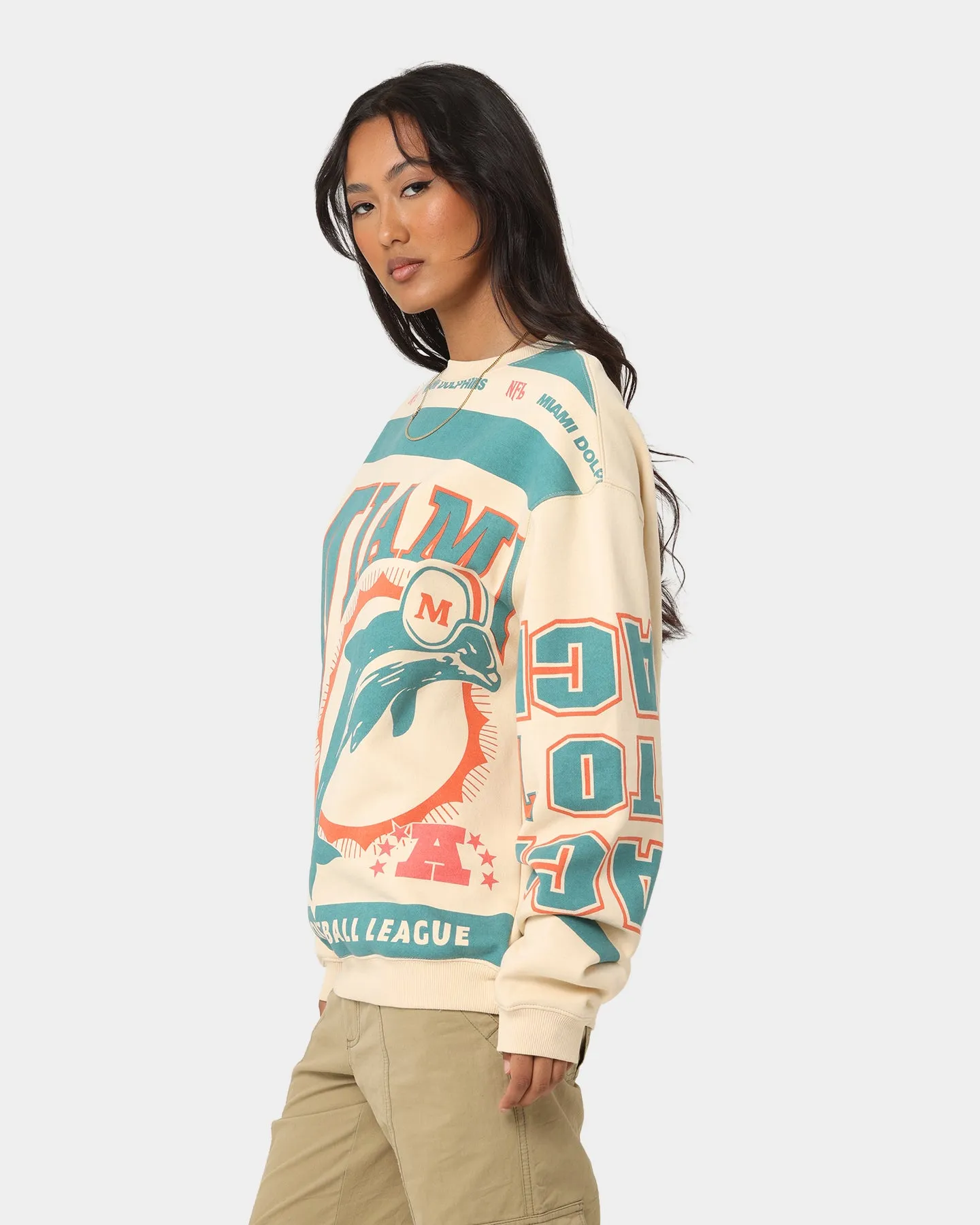 Mitchell & Ness Women's Miami Dolphins League Crewneck Stone/Teal