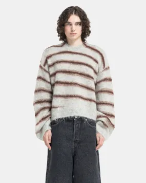 Mohair Blend Stripe Jumper in Grey Melange and Burgundy