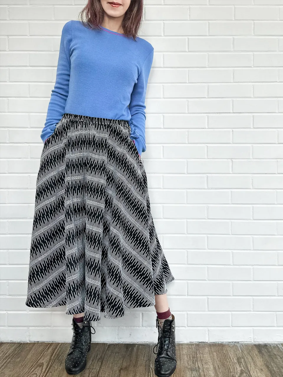 New Colour! Mono Textured Knitted Pattern Flowy Round Skirt