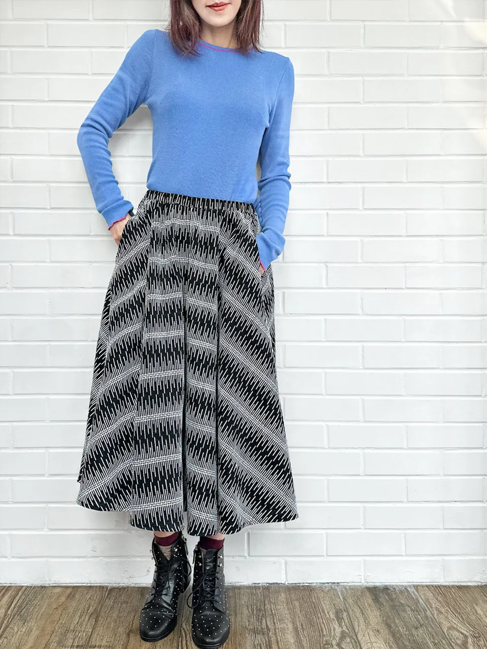 New Colour! Mono Textured Knitted Pattern Flowy Round Skirt