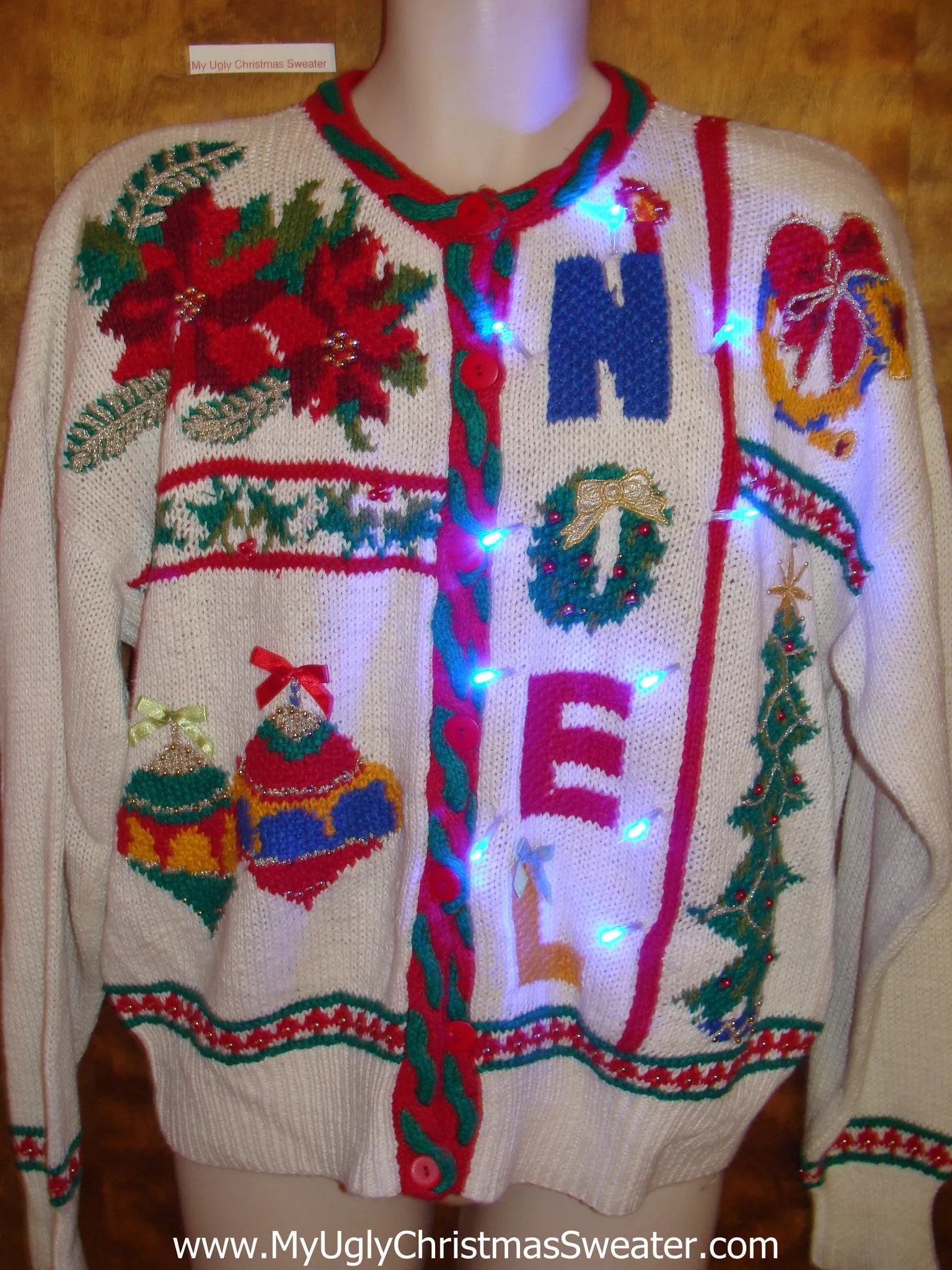 NOEL 80s Colorful 2sided Tacky Xmas Sweater with Lights