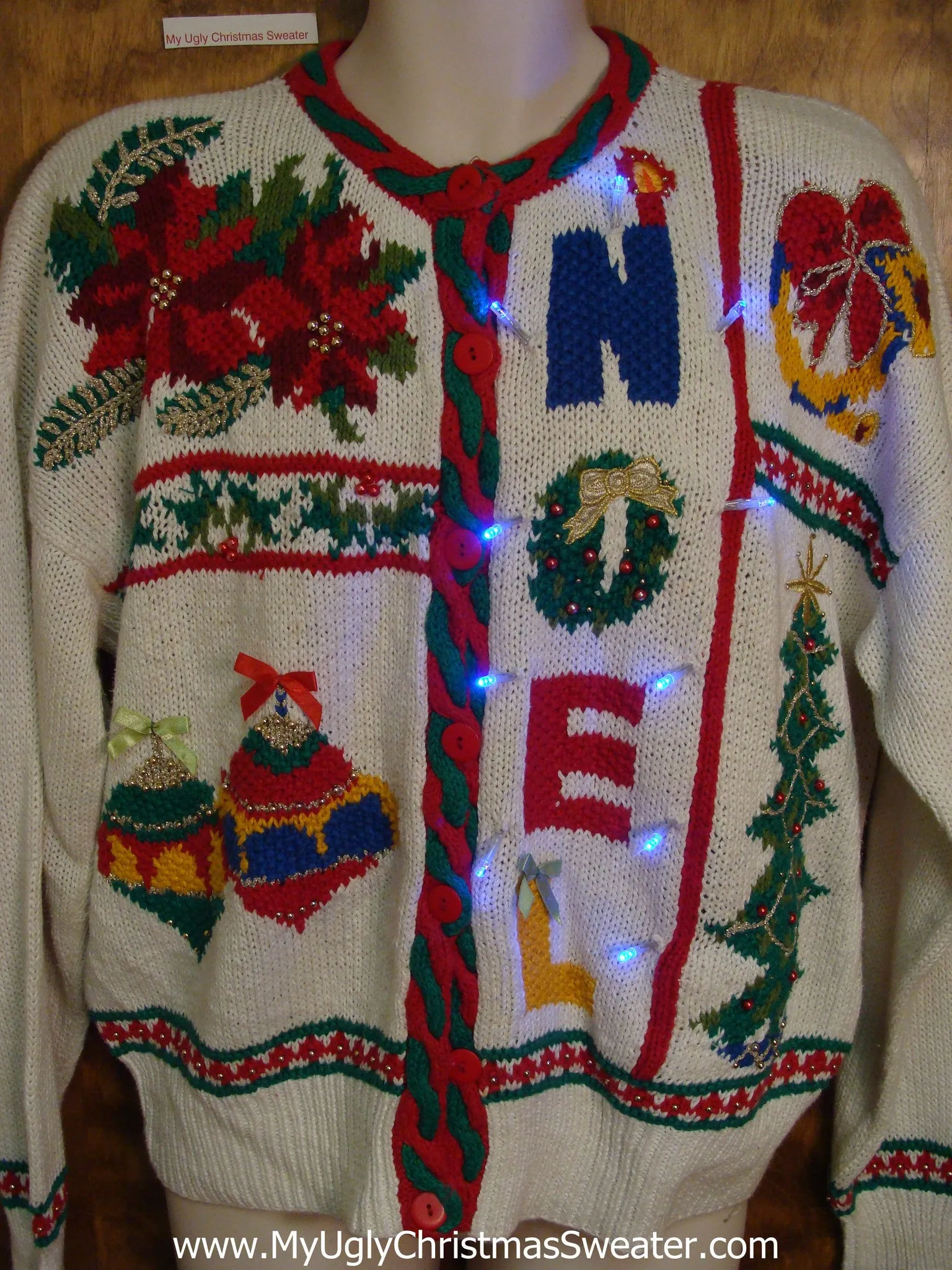 NOEL 80s Colorful 2sided Tacky Xmas Sweater with Lights