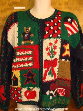 Patriotic Patchwork Cheesy Christmas Jumper Sweater