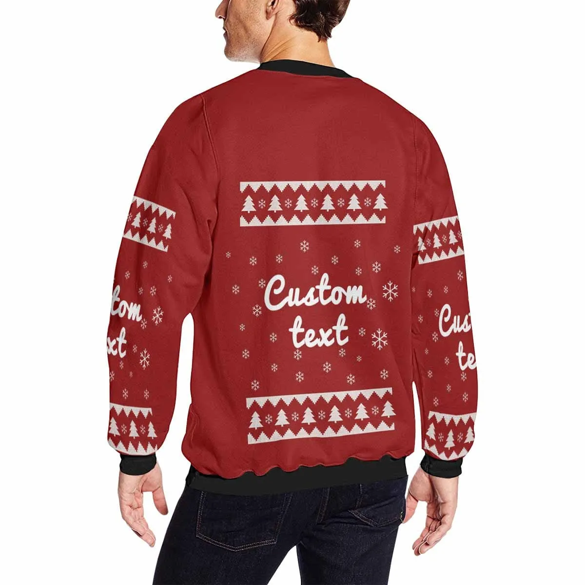 Personalized Text Christmas Tree Snowflake Red Ugly Men's Christmas Sweatshirts, Gift For Christmas Custom Text Sweatshirt, Ugly Couple Sweatshirts