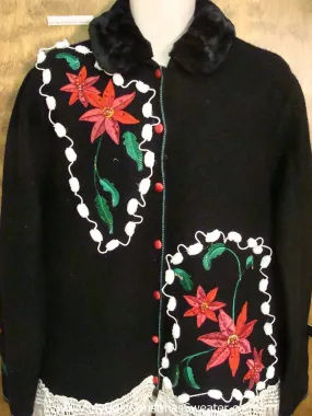 Poinsettias and Pom Poms Cheap Ugly Christmas Sweater