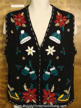 Poinsettias and Sleds Ugliest Bad Christmas Sweaters Vest