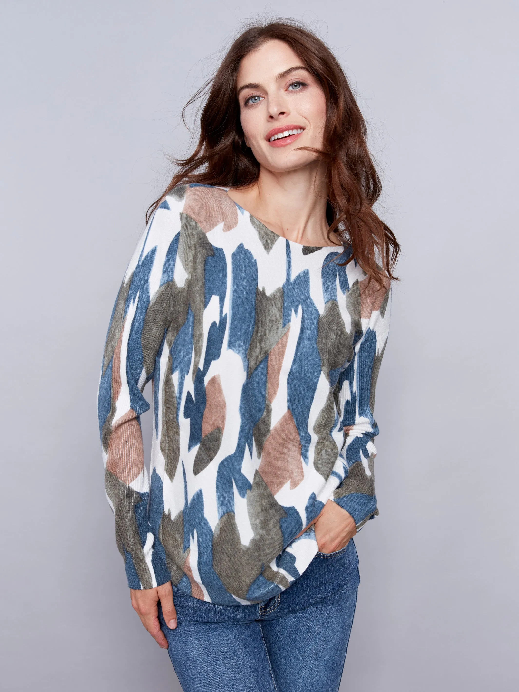 Printed Plush Knit Sweater - Moss