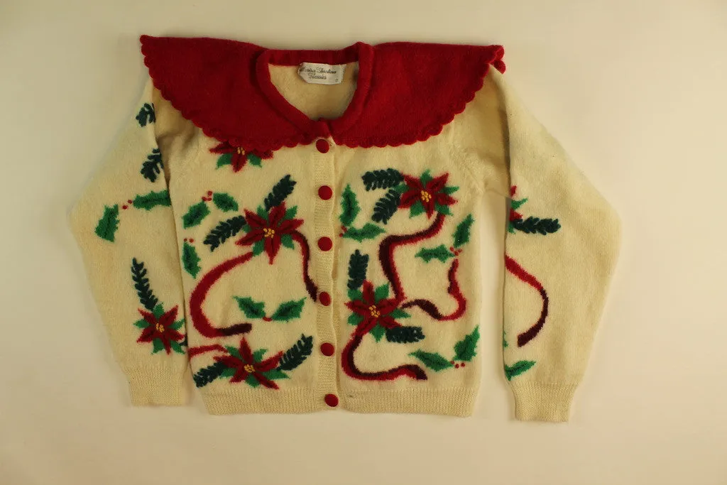 Red Ribbon Poinsettias- X Small Christmas Sweater