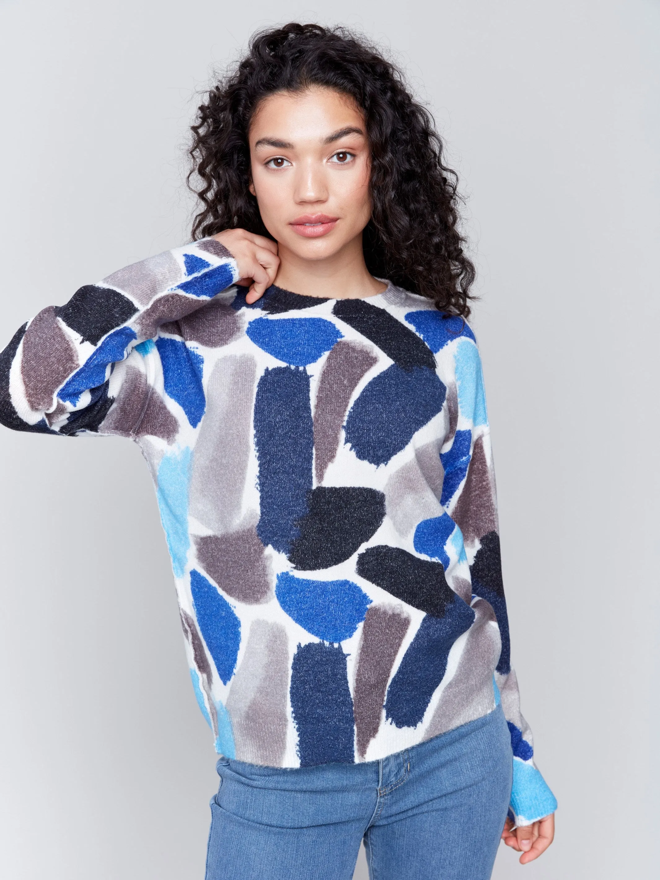 Reversible Printed Sweater - Sapphire