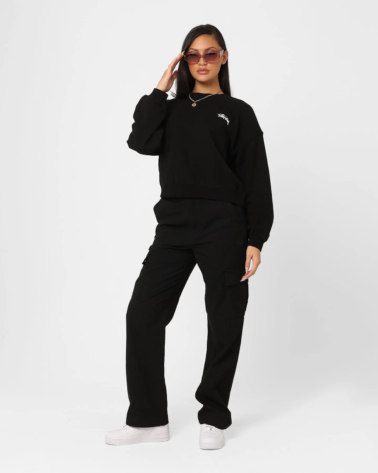 Stussy Women's Dice Cropped Crewneck Black