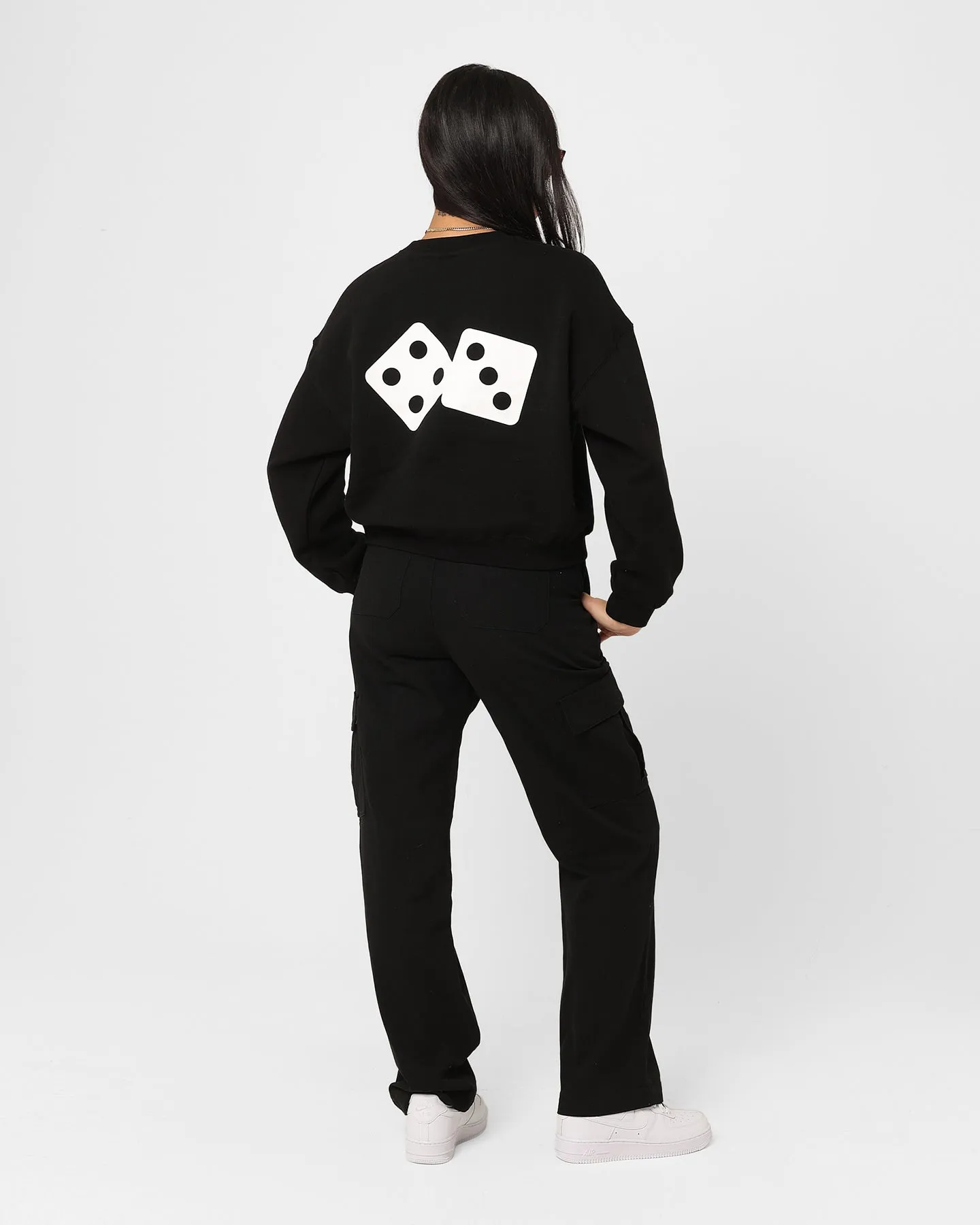 Stussy Women's Dice Cropped Crewneck Black