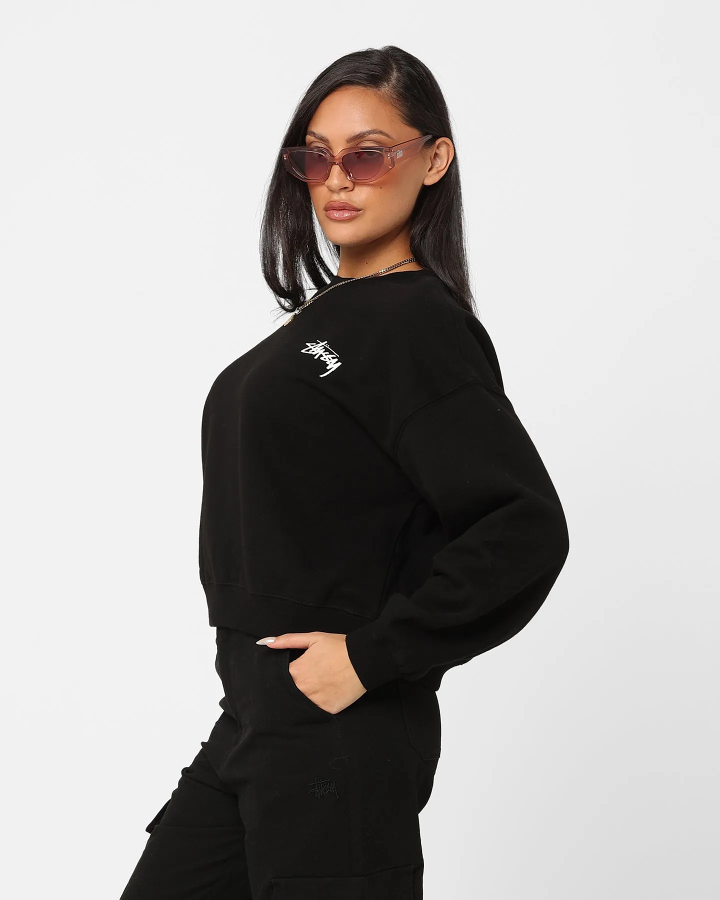 Stussy Women's Dice Cropped Crewneck Black