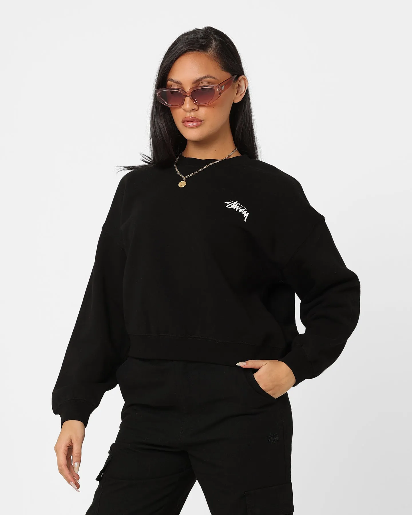 Stussy Women's Dice Cropped Crewneck Black