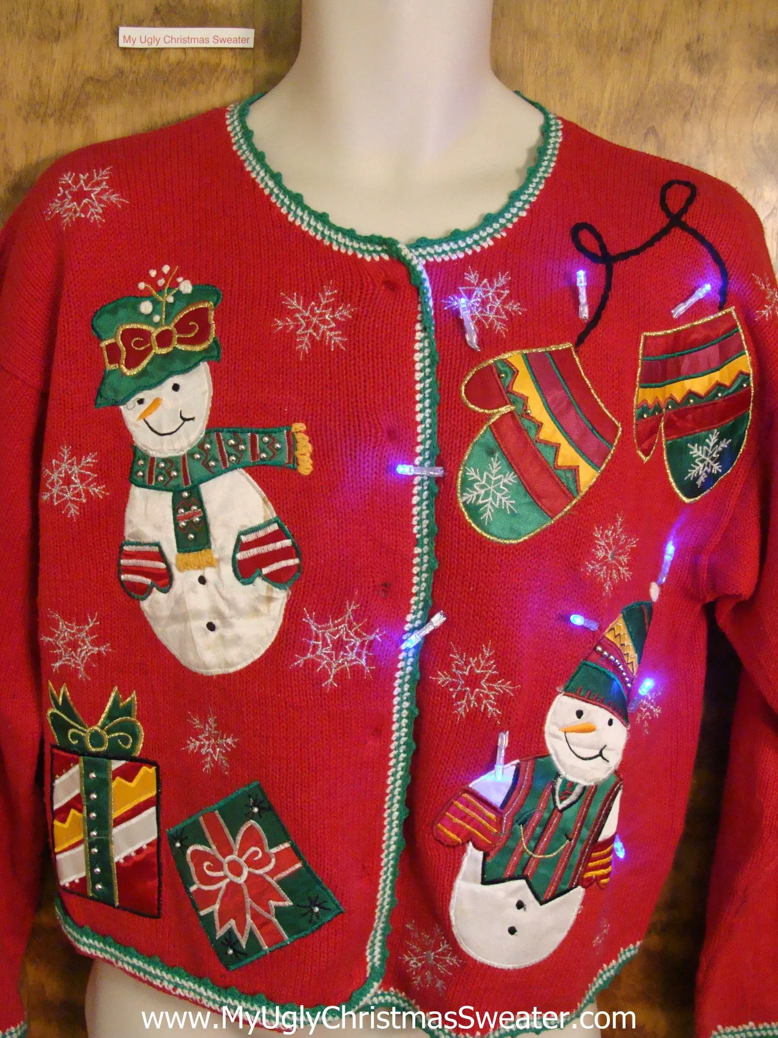 Super Festive Snowmen Light Up Ugly Xmas Sweater