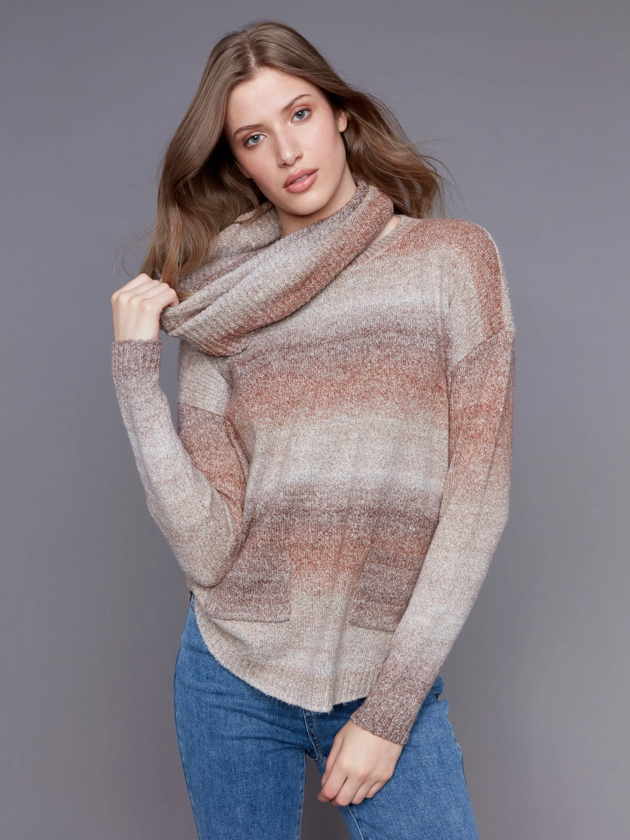 Sweater with Removable Scarf - Timber