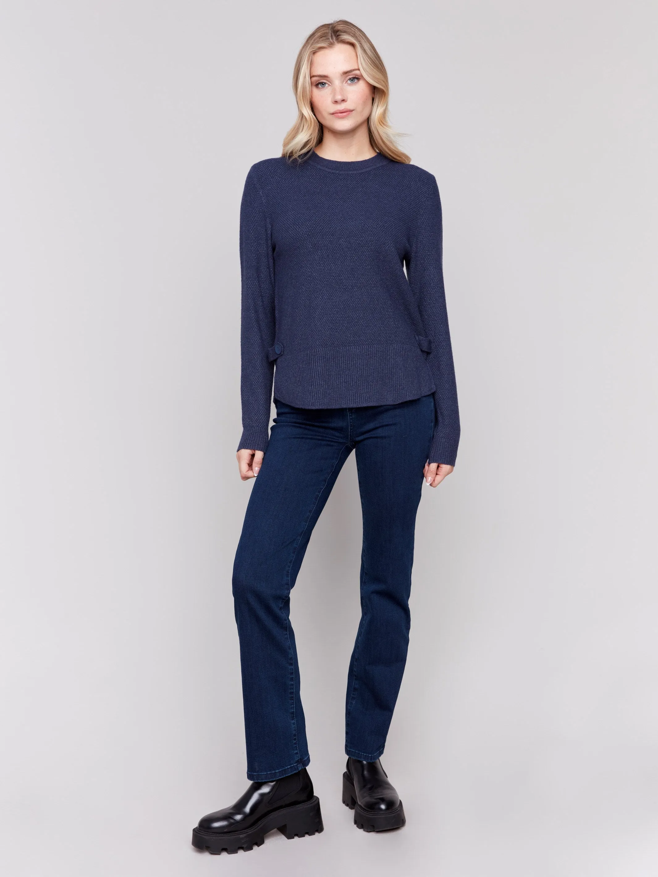 Sweater with Side Tab Detail - Denim