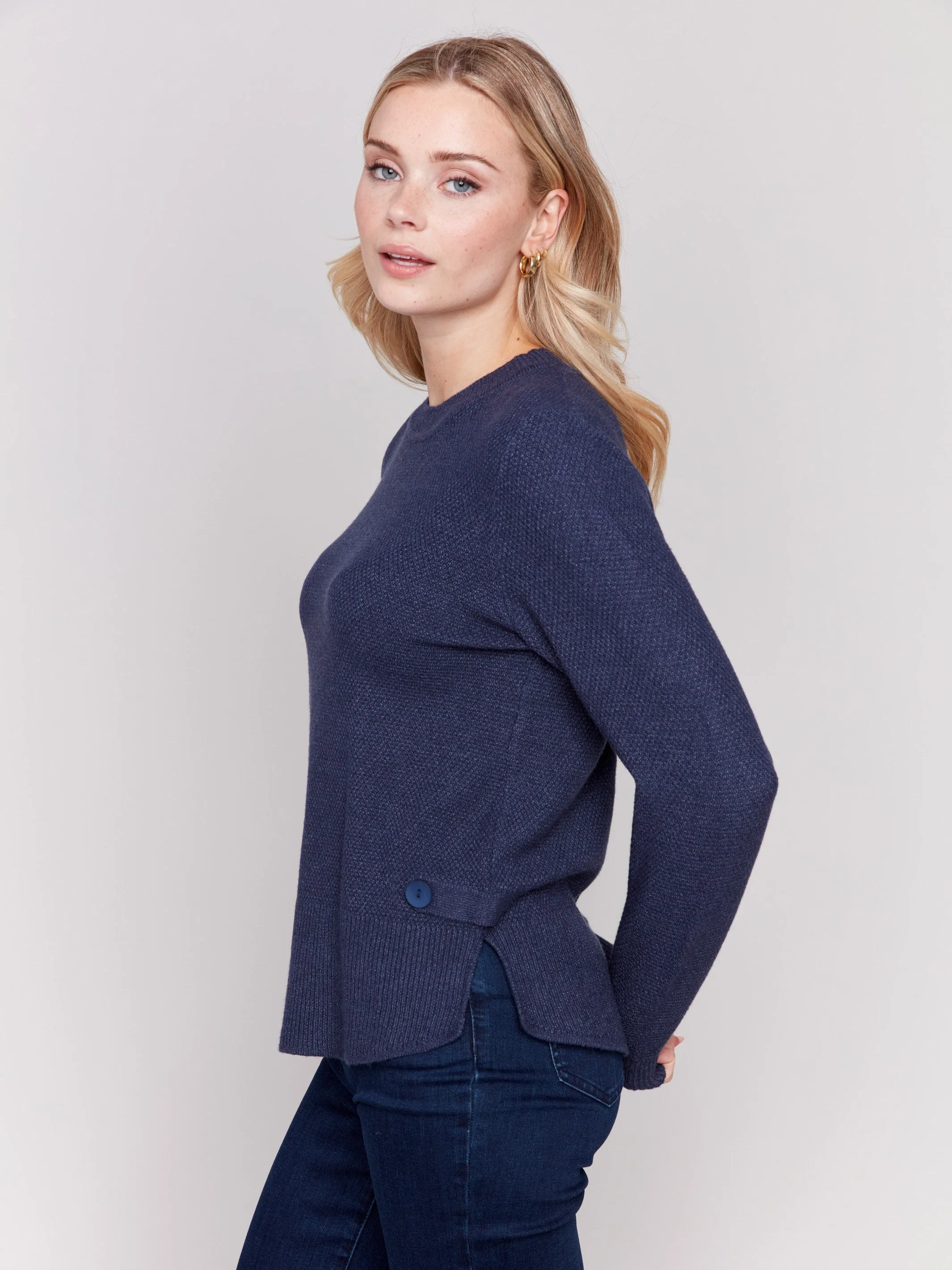 Sweater with Side Tab Detail - Denim