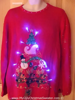 Tacky Xmas Sweater with Lights Dancing Reindeer Tree (g148)