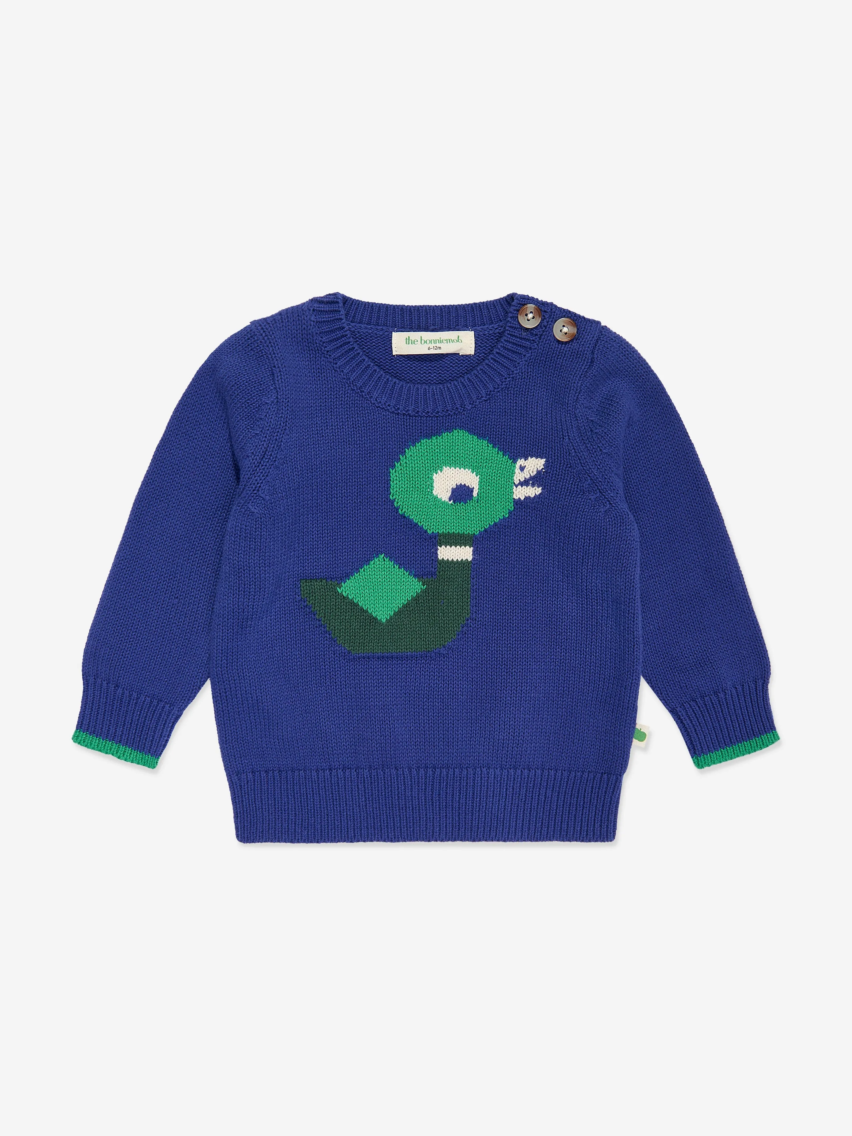 The Bonnie Mob Baby Boys Arwen Duck Knit Jumper in Blue