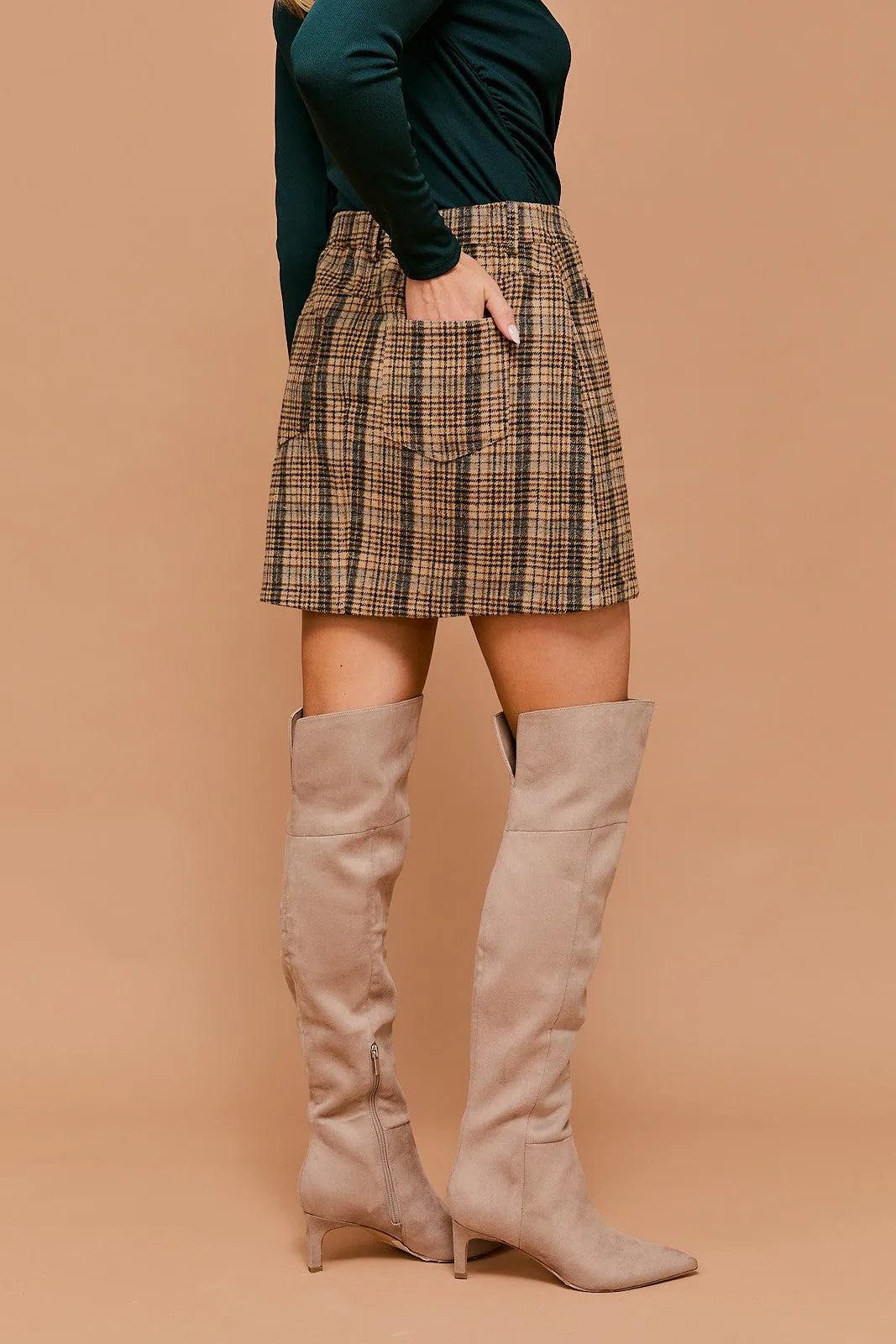 Toffee Twine High Waisted Plaid Skirt