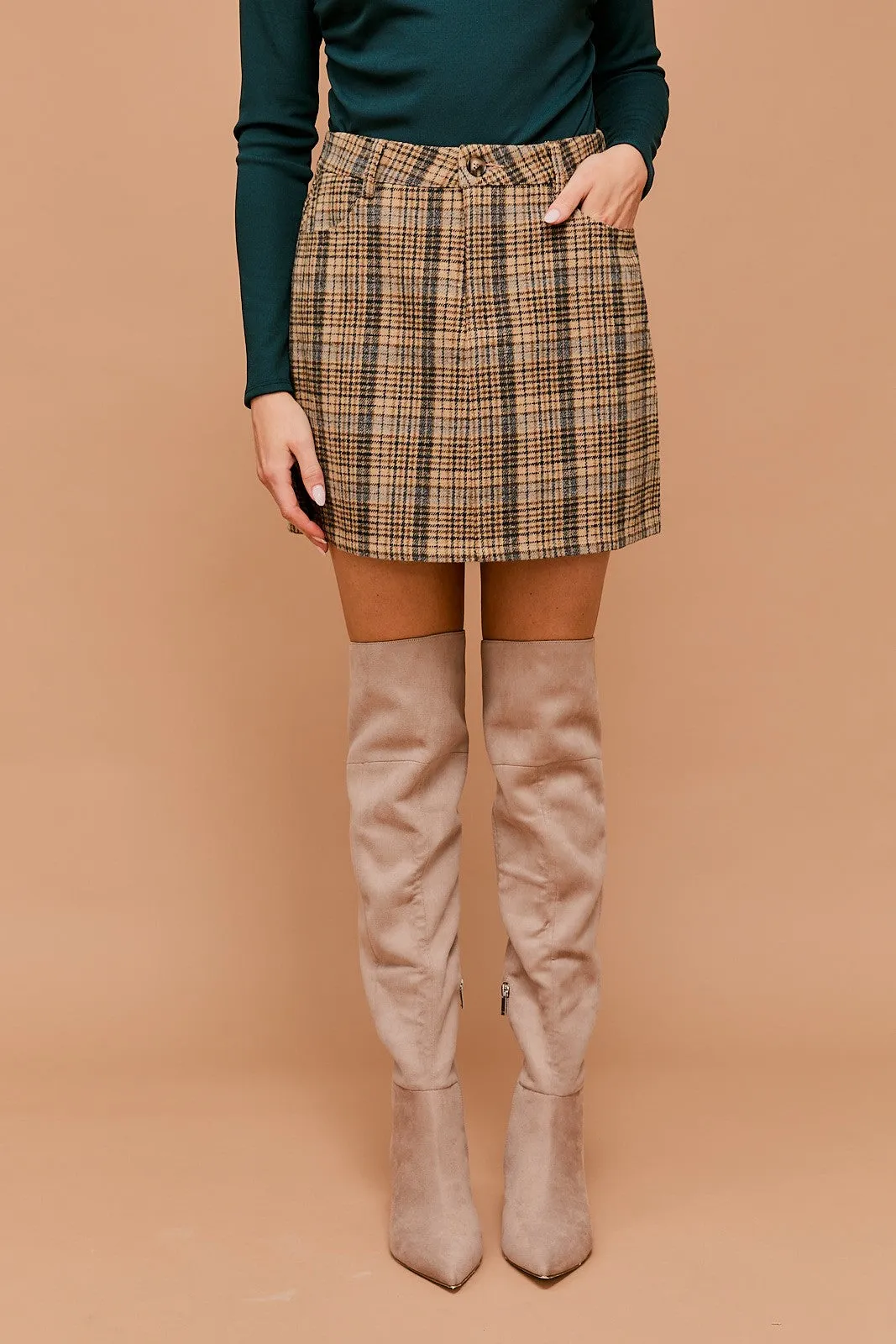 Toffee Twine High Waisted Plaid Skirt